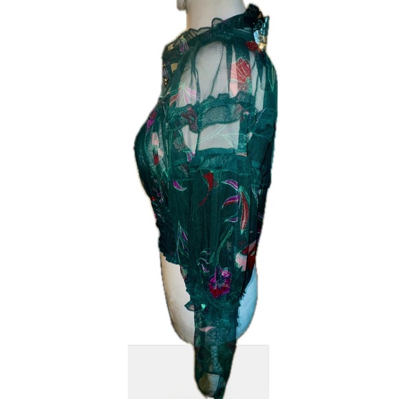 Free People Time For Shine Sheer Floral Ruffle long Sleeve Crop Top XS - Picture 5 of 14